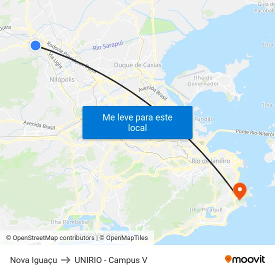 Nova Iguaçu to UNIRIO - Campus V map