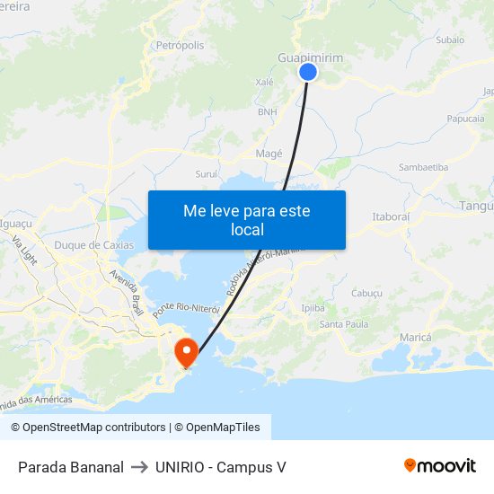 Parada Bananal to UNIRIO - Campus V map