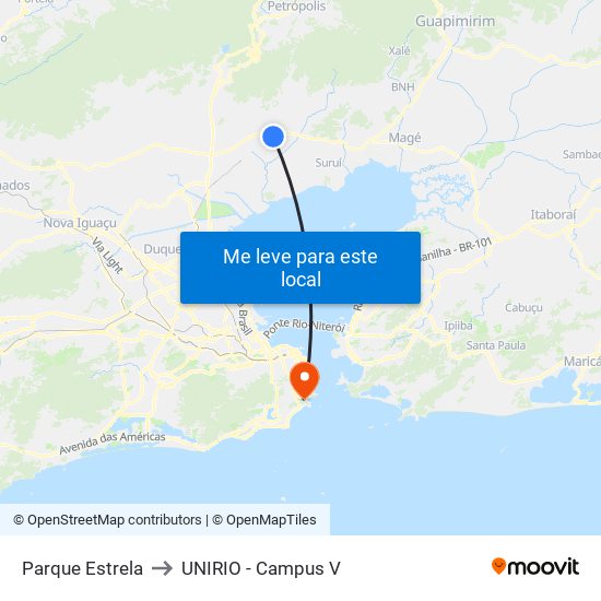 Parque Estrela to UNIRIO - Campus V map