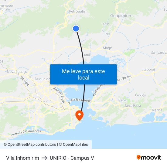 Vila Inhomirim to UNIRIO - Campus V map