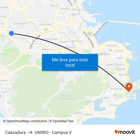 Cascadura to UNIRIO - Campus V map