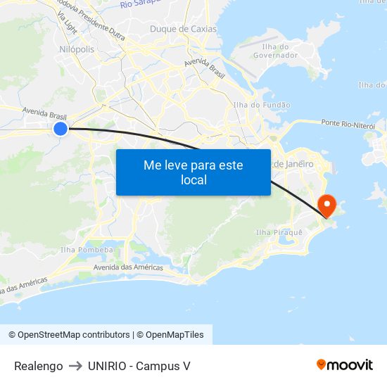 Realengo to UNIRIO - Campus V map