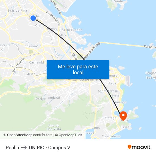 Penha to UNIRIO - Campus V map