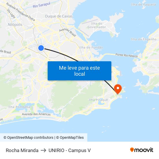 Rocha Miranda to UNIRIO - Campus V map