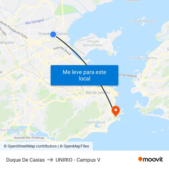 Duque De Caxias to UNIRIO - Campus V map