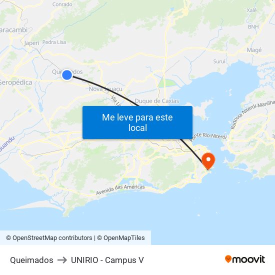 Queimados to UNIRIO - Campus V map