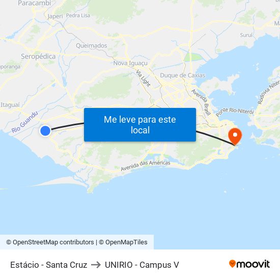 Estácio - Santa Cruz to UNIRIO - Campus V map