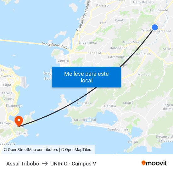 Assaí Tribobó to UNIRIO - Campus V map