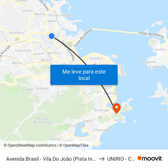 Avenida Brasil - Vila Do João (Pista Interna / Garagem Da Real) to UNIRIO - Campus V map