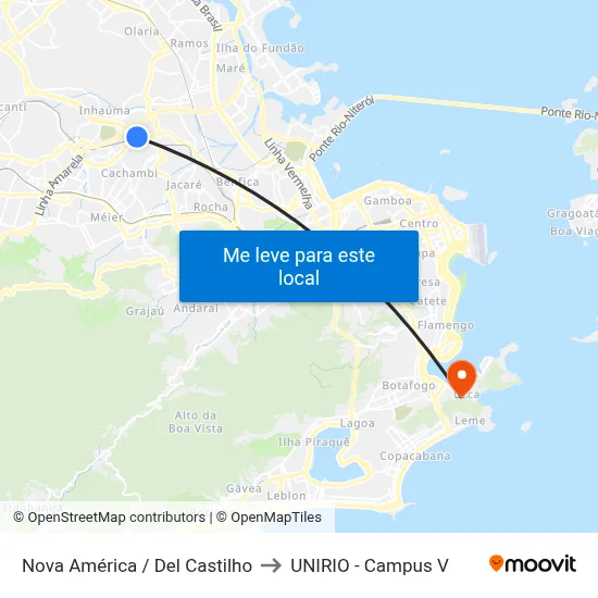 Nova América / Del Castilho to UNIRIO - Campus V map