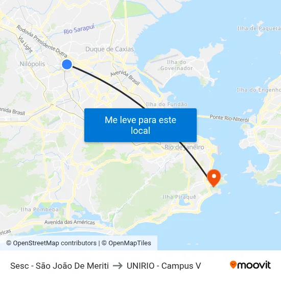 Sesc - São João De Meriti to UNIRIO - Campus V map