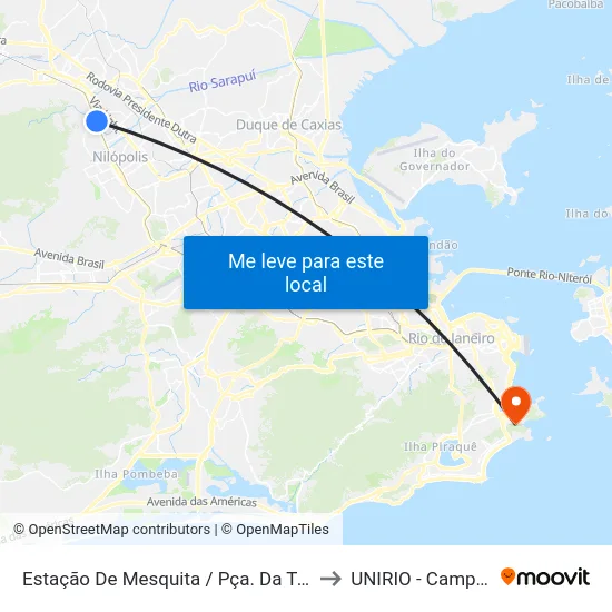 Estação De Mesquita / Pça. Da Telemar to UNIRIO - Campus V map