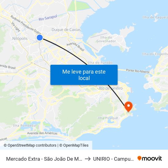 Mercado Extra - São João De Meriti to UNIRIO - Campus V map