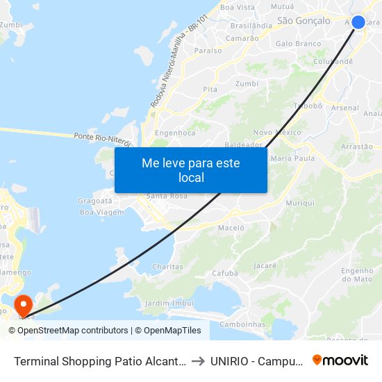 Terminal Shopping Patio Alcantara to UNIRIO - Campus V map