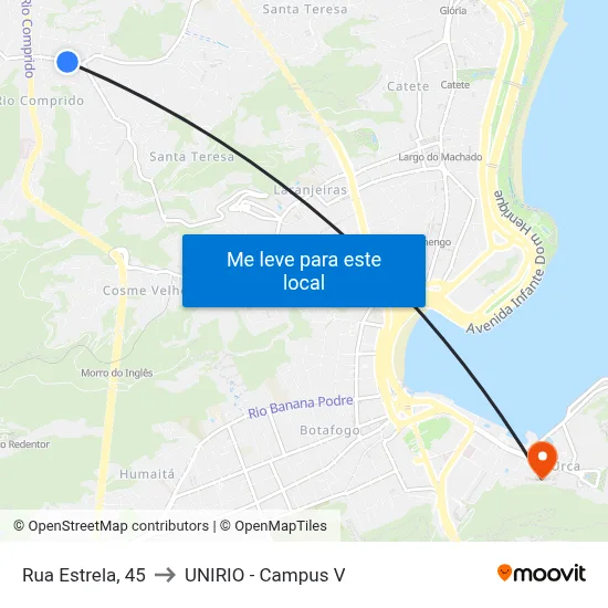Rua Estrela, 45 to UNIRIO - Campus V map