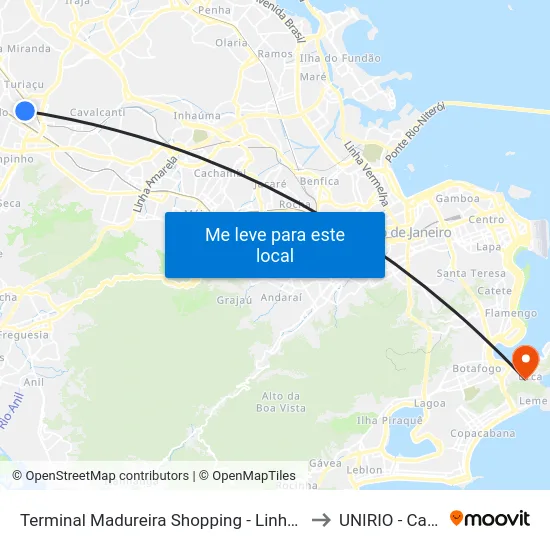 Terminal Madureira Shopping - Linhas 355, 774 E 940 to UNIRIO - Campus V map