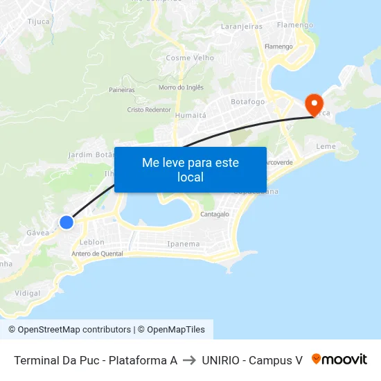 Terminal Da Puc - Plataforma A to UNIRIO - Campus V map