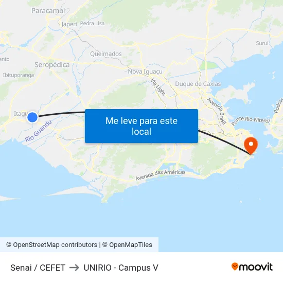 Senai / CEFET to UNIRIO - Campus V map
