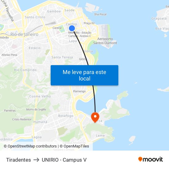 Tiradentes to UNIRIO - Campus V map