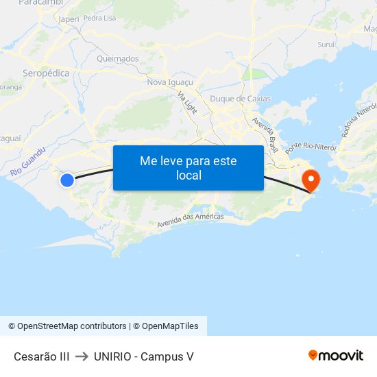 Cesarão III to UNIRIO - Campus V map