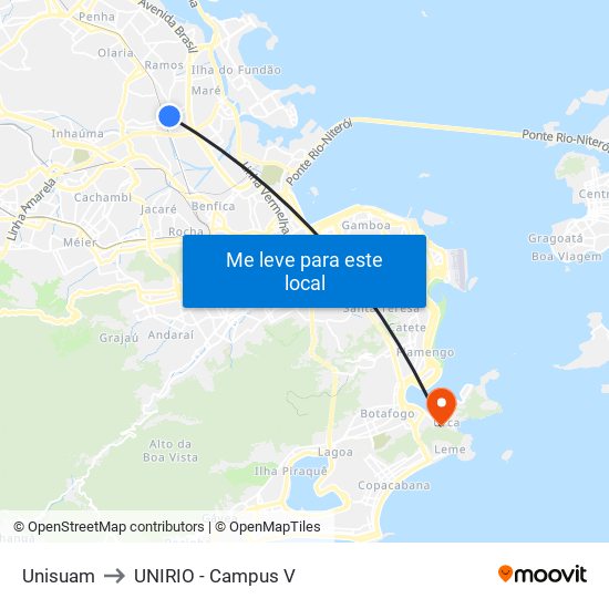 Unisuam to UNIRIO - Campus V map