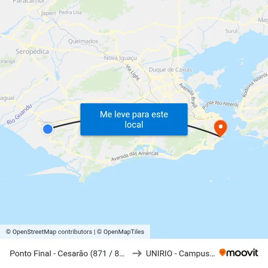 Ponto Final - Cesarão (871 / 872) to UNIRIO - Campus V map