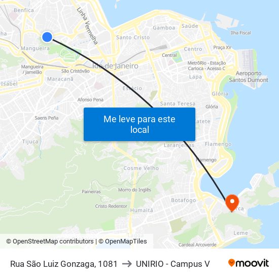 Rua São Luiz Gonzaga, 1081 to UNIRIO - Campus V map
