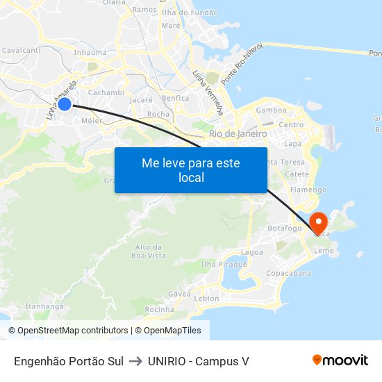Engenhão Portão Sul to UNIRIO - Campus V map