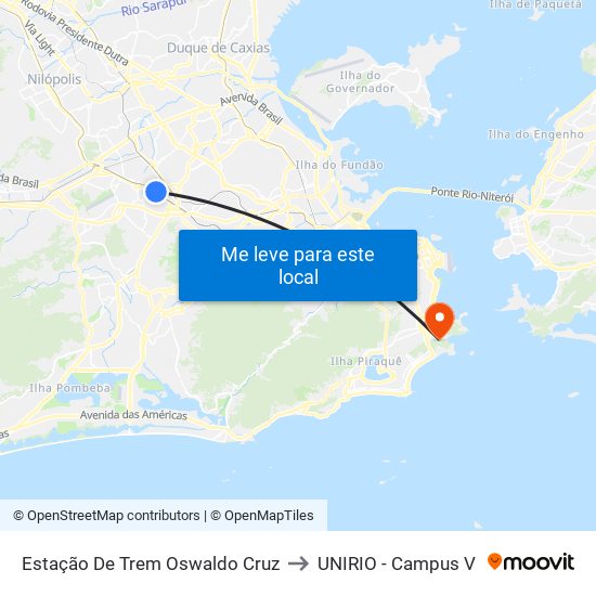 Estação De Trem Oswaldo Cruz to UNIRIO - Campus V map