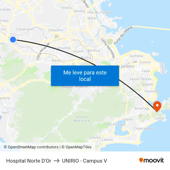 Hospital Norte D'Or to UNIRIO - Campus V map