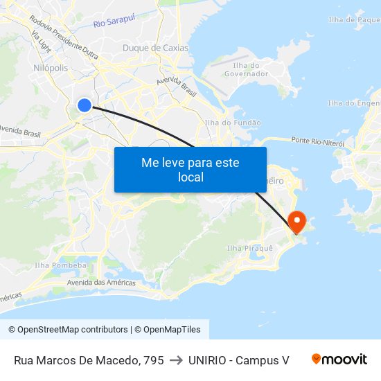 Rua Marcos De Macedo, 795 to UNIRIO - Campus V map