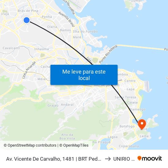 Av. Vicente De Carvalho, 1481 | BRT Pedro Taques / Olimpo (Sentido Vic. De Carvalho) to UNIRIO - Campus V map