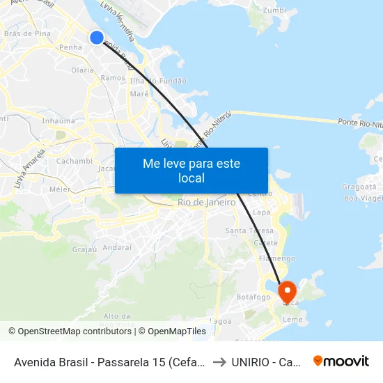Avenida Brasil - Passarela 15 (Cefan / Mega Box) to UNIRIO - Campus V map
