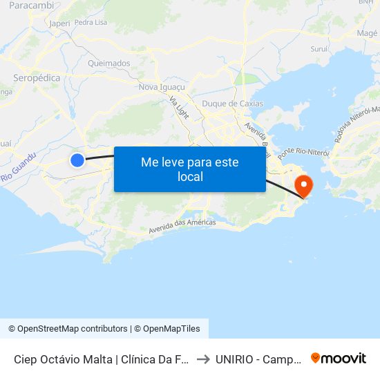 Ciep Octávio Malta | Clínica Da Família to UNIRIO - Campus V map
