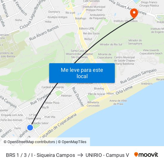 BRS 1 / 3 / I - Siqueira Campos to UNIRIO - Campus V map