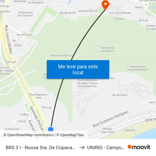 BRS 3 I - Nossa Sra. De Copacabana to UNIRIO - Campus V map