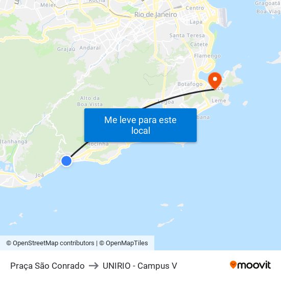 Praça São Conrado to UNIRIO - Campus V map