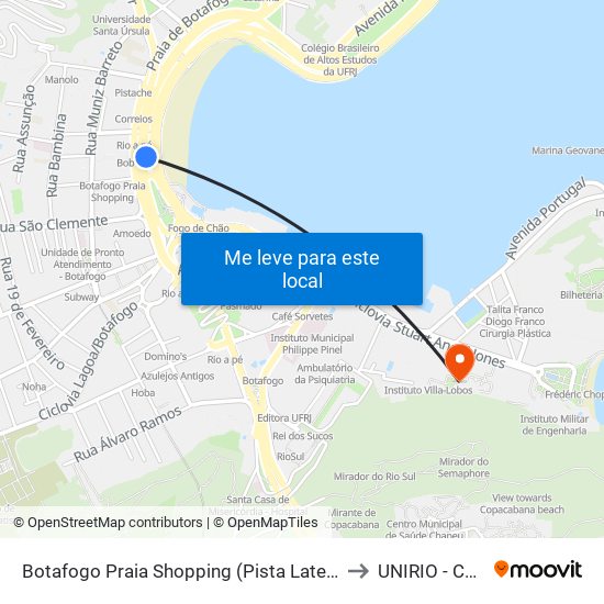 Botafogo Praia Shopping (Pista Lateral - Sentido Centro) to UNIRIO - Campus V map