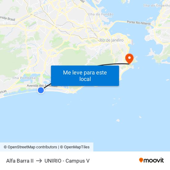 Alfa Barra II to UNIRIO - Campus V map