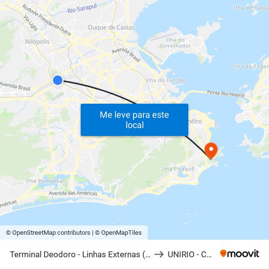 Terminal Deodoro - Linhas Externas (Sentido Vila Militar) to UNIRIO - Campus V map