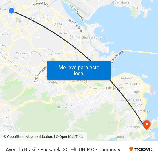 Avenida Brasil - Passarela 25 to UNIRIO - Campus V map