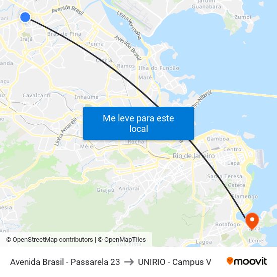 Avenida Brasil - Passarela 23 to UNIRIO - Campus V map