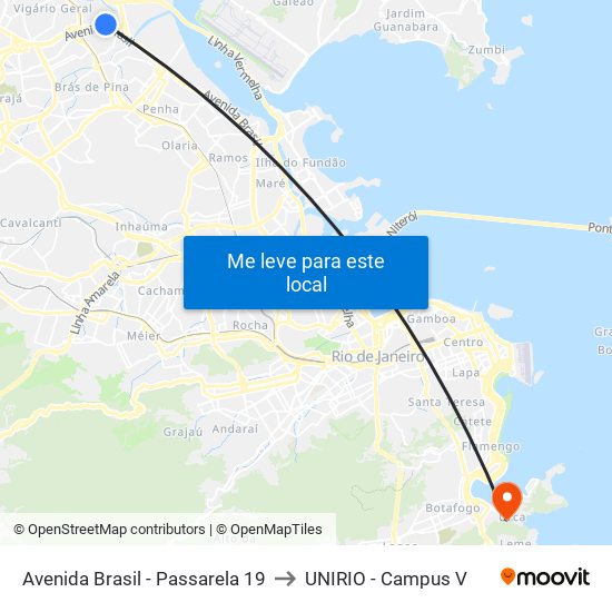 Avenida Brasil - Passarela 19 to UNIRIO - Campus V map