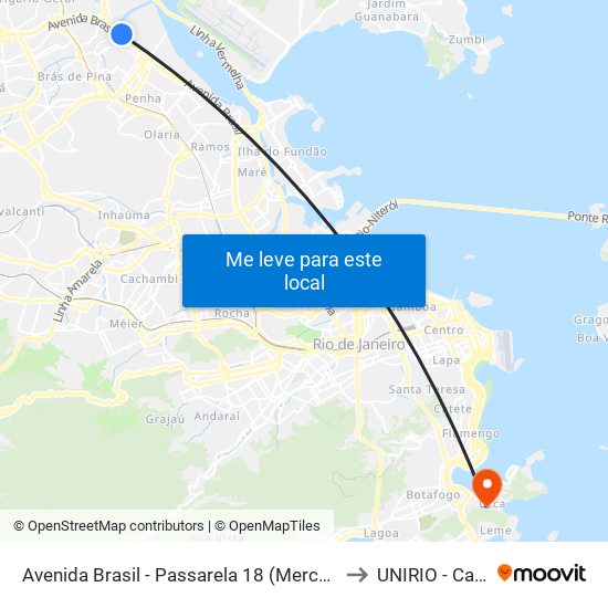 Avenida Brasil - Passarela 18 (Mercado São Sebastião) to UNIRIO - Campus V map