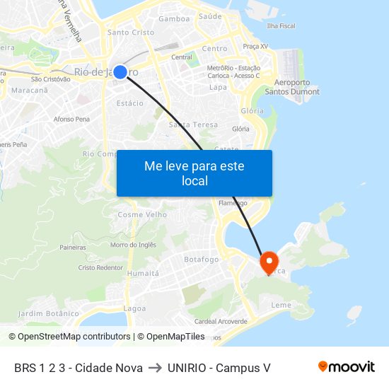 BRS 1 2 3 - Cidade Nova to UNIRIO - Campus V map