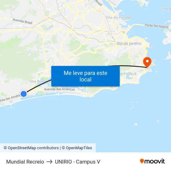 Mundial Recreio to UNIRIO - Campus V map