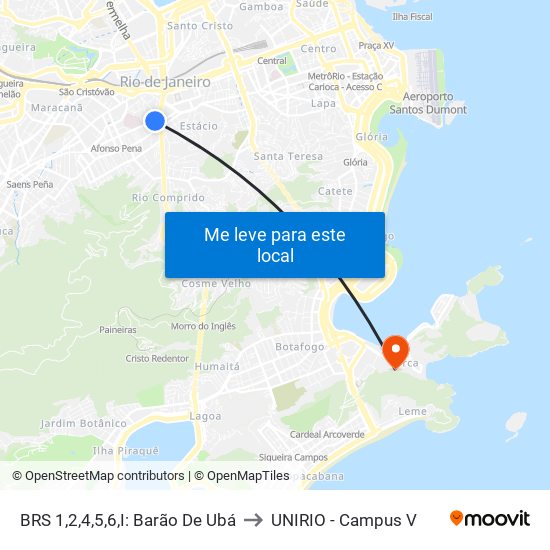 BRS 1,2,4,5,6,I: Barão De Ubá to UNIRIO - Campus V map