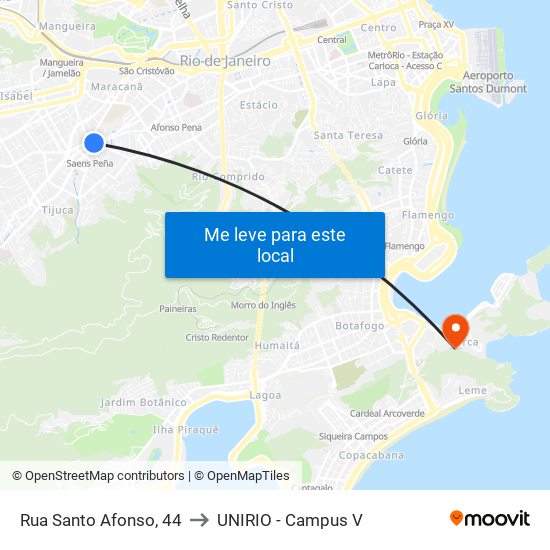 Rua Santo Afonso, 44 to UNIRIO - Campus V map