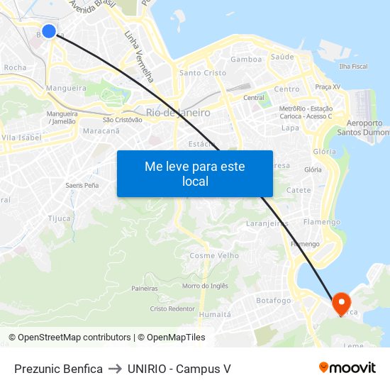 Prezunic Benfica to UNIRIO - Campus V map
