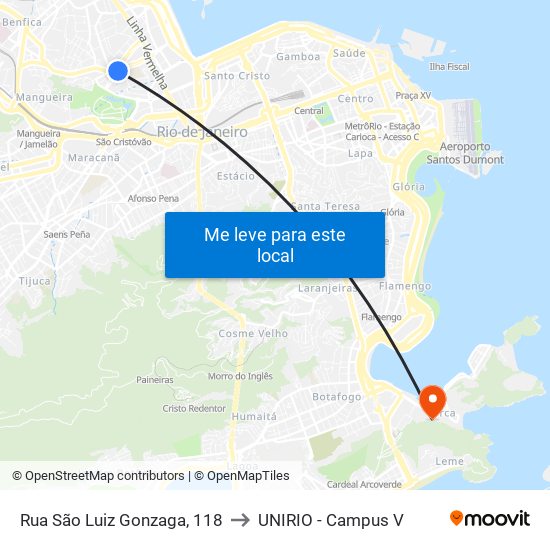 Rua São Luiz Gonzaga, 118 to UNIRIO - Campus V map
